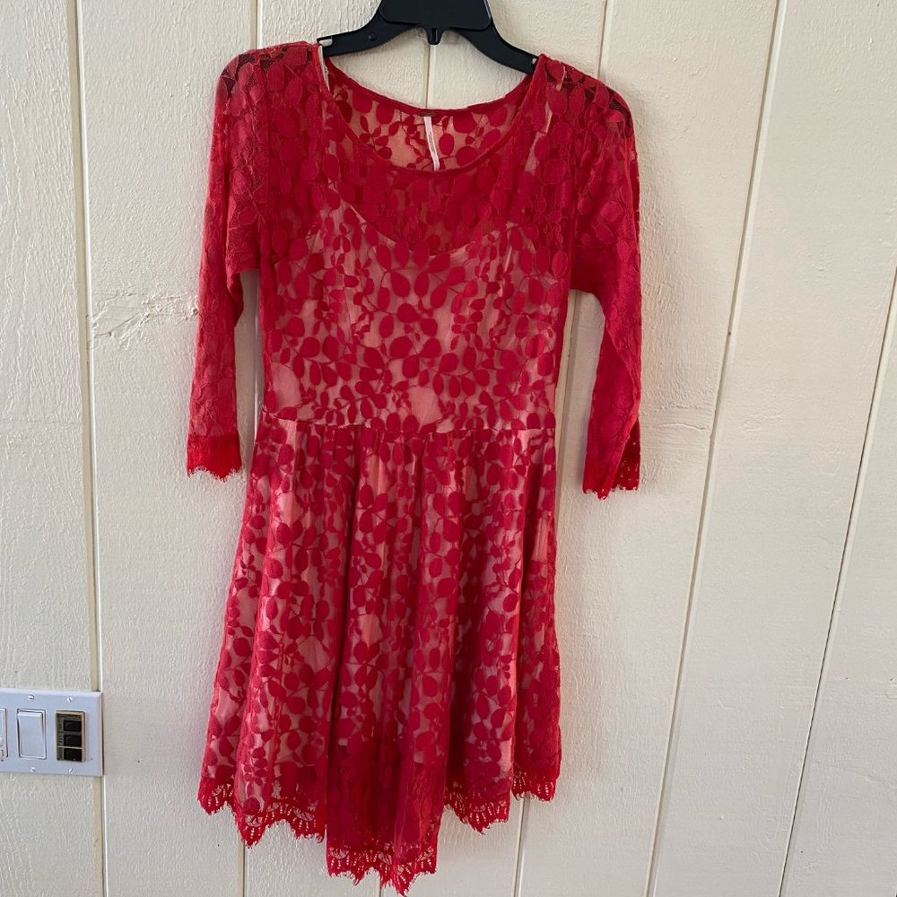 Free People Floral Red Lace Dress Size 4